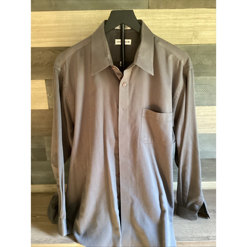 Pierre Cardin Men's Solid Gray Business, Casual Button Down Shirt, Size 17 34-35